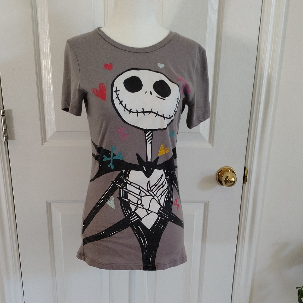 Disney Gray and Black Short Sleeve Tee with Jack Skellington Design